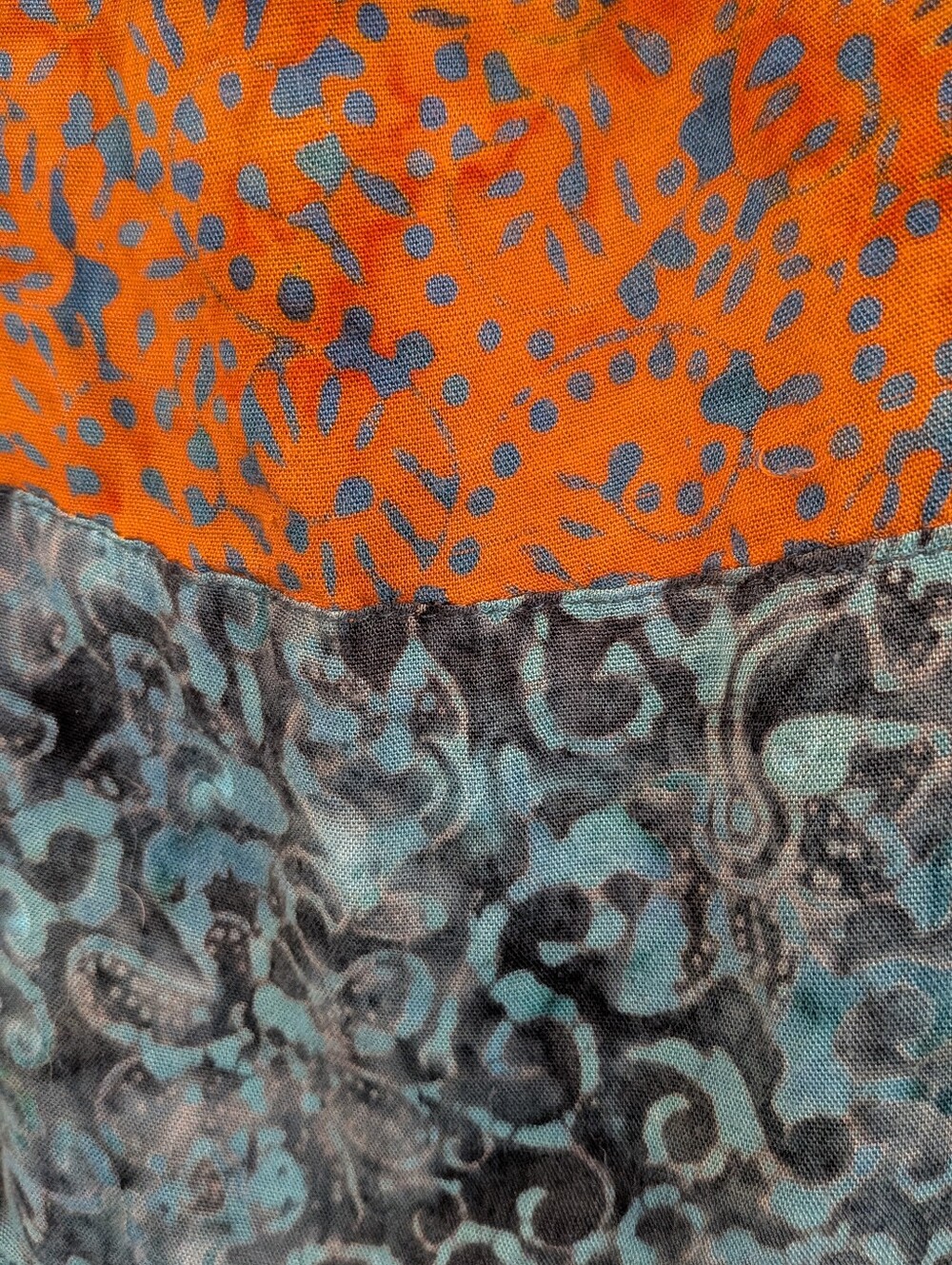 Boho Orange Teal Floral Maxi Dress Caftan Soft Surroundings 100% Rayon Batik PS - Picture 3 of 10